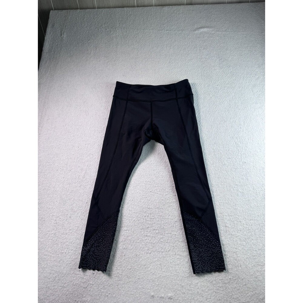 Lululemon Women's Black Crop Leggings Size 8 Yoga Run Gym Scalloped Hem Pocket